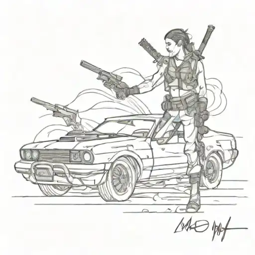 mad max with a trust no one text tattoo design idea