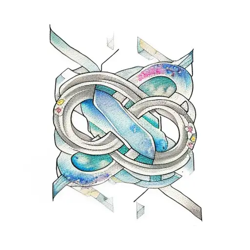  simple Infinity Symbol with word "sister" in the line work and wild flowers, style of watercolor, light and dainty tattoo design idea