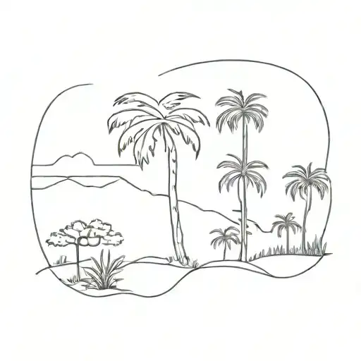 pine tree and palm tree california state outline tattoo design idea