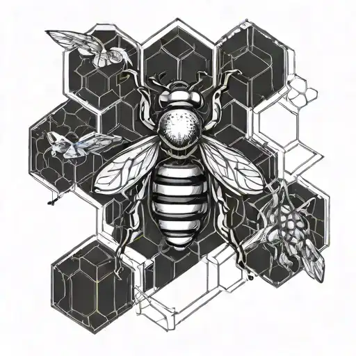 Queen bee, hive, 4 elements intertwined tattoo design idea