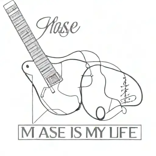 geometric tattoo guitar and the inscription "Mase is my life" tattoo design idea