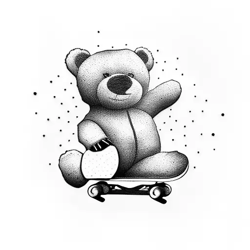 Teddy Bear riding a skateboard tattoo design idea