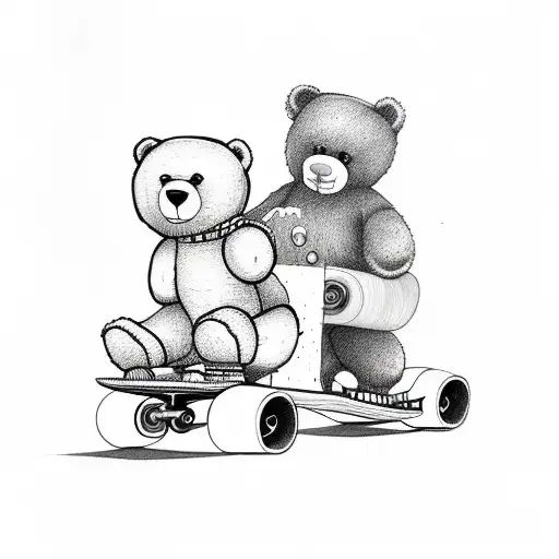Teddy Bear riding a skateboard tattoo design idea