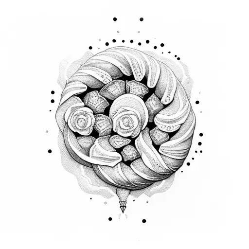 A delicate croissant with intricate dotwork patterns tattoo design idea