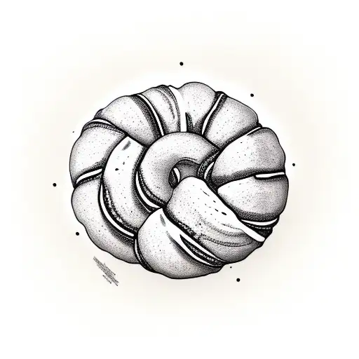 Croissant surrounded by a wreath of various breads and pastries tattoo design idea