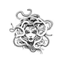 Medusa seductress with snakes in attack position tattoo design idea