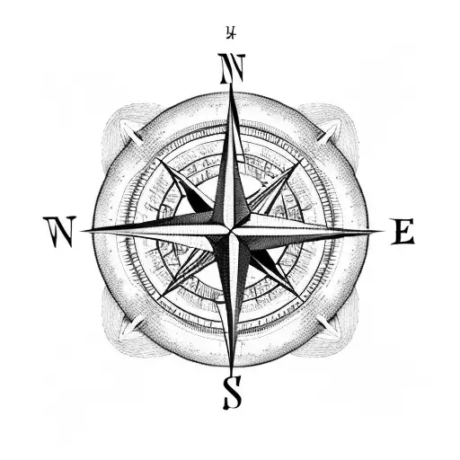 Compass, nightingale, music notes, magic tattoo design idea