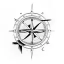 Compass, nightingale, music notes, magic tattoo design idea