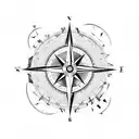 Compass, nightingale, music notes, magic tattoo design idea
