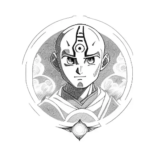 Aang avatar in avatar mode with air bender emblem tattoo design idea
