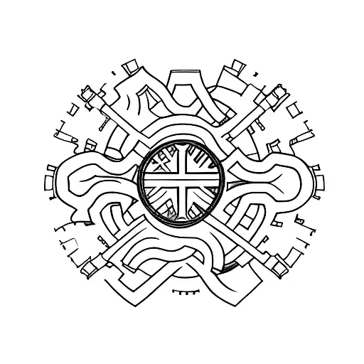 A minimalist tattoo of a Scottish flag combined with a gear, representing the client's Scottish heritage and their occupation as an engineer tattoo design idea