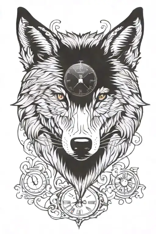 wolf head with clock and symmetrical back tattoo design tattoo design idea