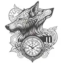 wolf head with clock and symmetrical back tattoo design tattoo design idea