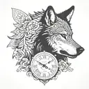 wolf head with clock and symmetrical back tattoo design tattoo design idea