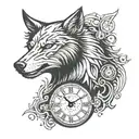 wolf head with clock and symmetrical back tattoo design tattoo design idea