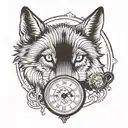 wolf head with clock and symmetrical back tattoo design tattoo design idea