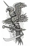 back eagle spread wings with sword tattoo design idea