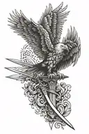 back eagle spread wings with sword tattoo design idea