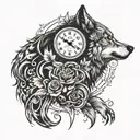 wolf head with clock surrounded and symmetrical back tattoo tattoo design idea