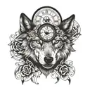 wolf head with clock surrounded and symmetrical back tattoo tattoo design idea