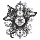 wolf head with clock surrounded and symmetrical back tattoo tattoo design idea
