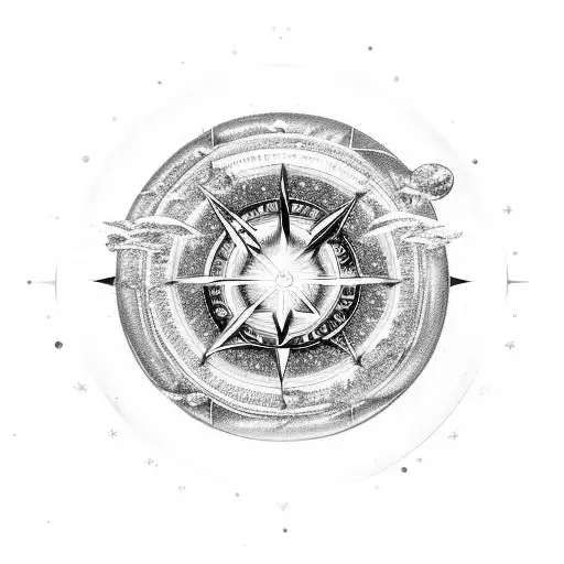 A celestial representation of astrology with crystals and music symbols tattoo design idea