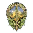 peace sign intertwined with Amazon jungle scene at blue sunset tattoo design idea