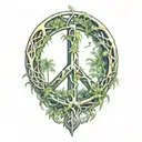 peace sign intertwined with amazon jungle scene tattoo design idea