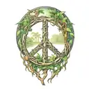 peace sign intertwined with amazon jungle scene tattoo design idea