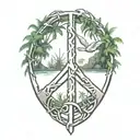 peace sign intertwined with amazon jungle scene tattoo design idea