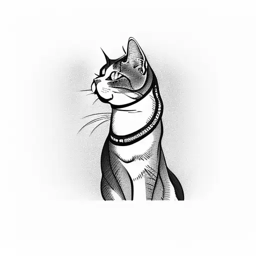 cat in profile holding up glass of wine to mouth tattoo design idea