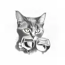 black cat drinking wine tattoo design idea
