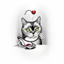 black cat drinking wine tattoo design idea