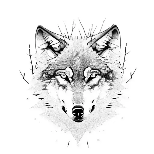 wolf in forest  tattoo design idea