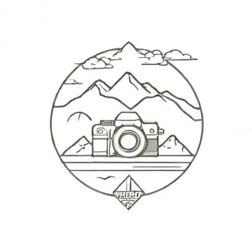 camera and mountains tattoo design idea