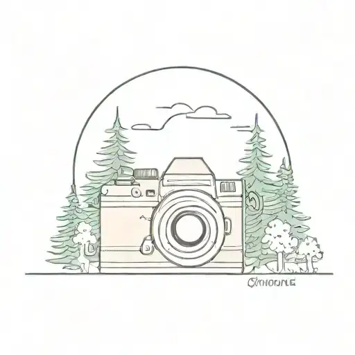 camera and forest scene tattoo design idea