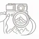 camera and mountains inside tattoo design idea