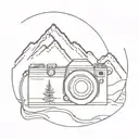 camera and mountains inside tattoo design idea