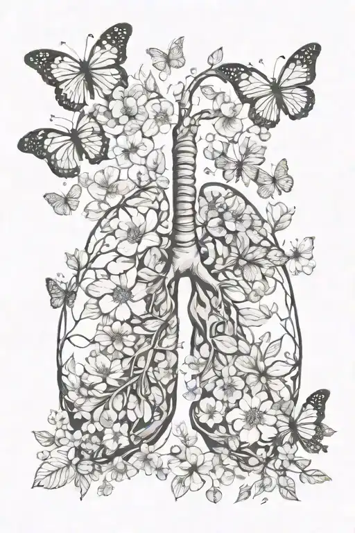 lungs with flower blooming, and blooming with butterflys and angels  tattoo design idea