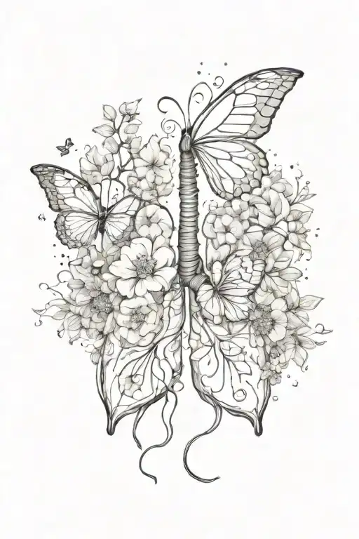 lungs with flower blooming, and blooming with butterflys and angels  tattoo design idea