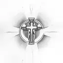 Christian Cross with word Free tattoo design idea
