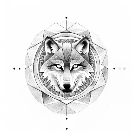 a wolf that have yin yang on its face and Gemini logo in its eyes tattoo design idea