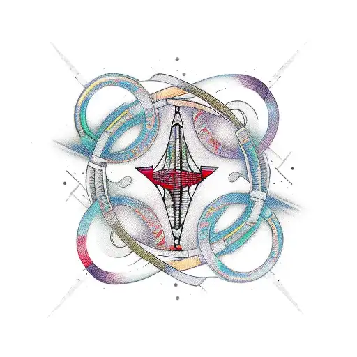 An abstract design featuring various musical instruments intertwined with iconic landmarks of NYC tattoo design idea