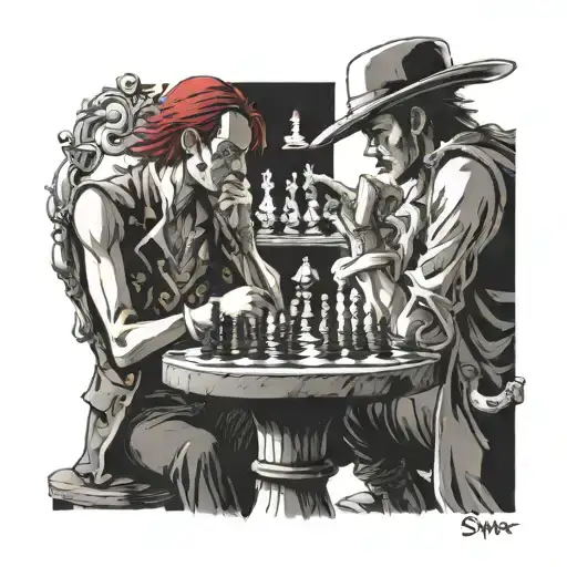 Mihawk and Shanks from one piece playing chess tattoo design idea