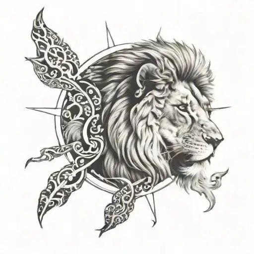 half lion half sun tattoo design idea