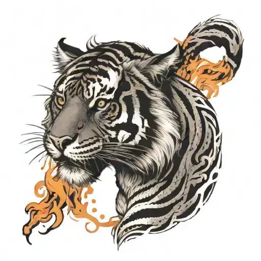 tiger on fire tattoo design idea