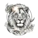 half lion half sun tattoo design idea