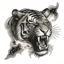 tiger on fire tattoo design idea