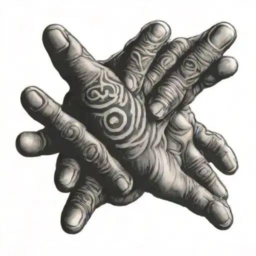 two grasped hands Guatemalan symbol behind   tattoo design idea