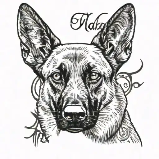 Belgian Malinois Ears with Nala written underneath tattoo design idea